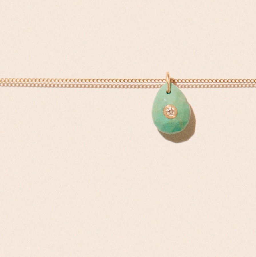 Necklaces Tomfoolery London | Orso Mini 14Ct Yellow Gold & Turquoise Pendant