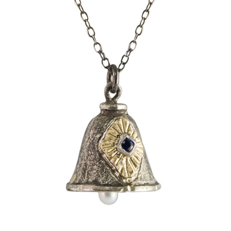 Necklaces Tomfoolery London | The Bells We Heard In Paris' Diamond Blue Sapphire & Pearl Pendant