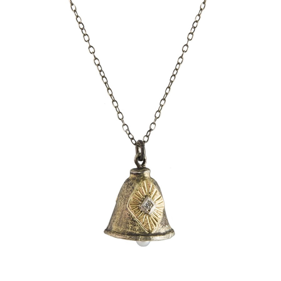 Necklaces Tomfoolery London | The Bells We Heard In Paris' Diamond Blue Sapphire & Pearl Pendant