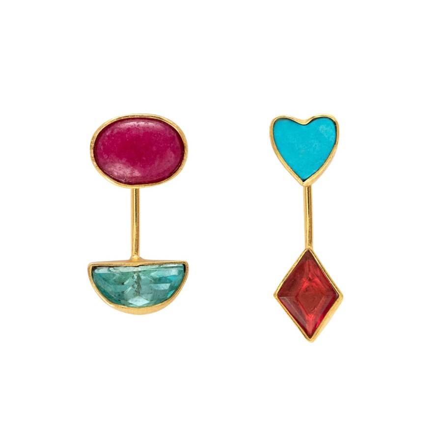 Earrings Tomfoolery London | Turquoise & Red Detachable Drop Earrings