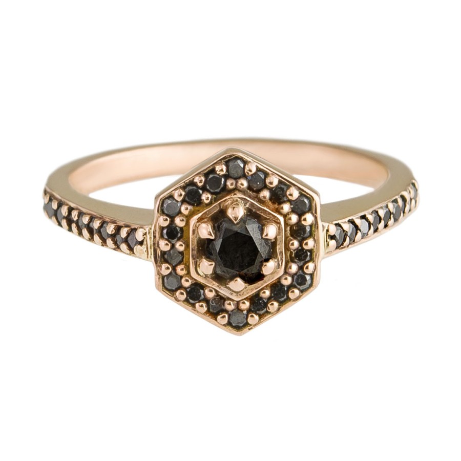 Rings Tomfoolery London | Black Diamond & 9Ct Rose Gold Mini Hex Ring