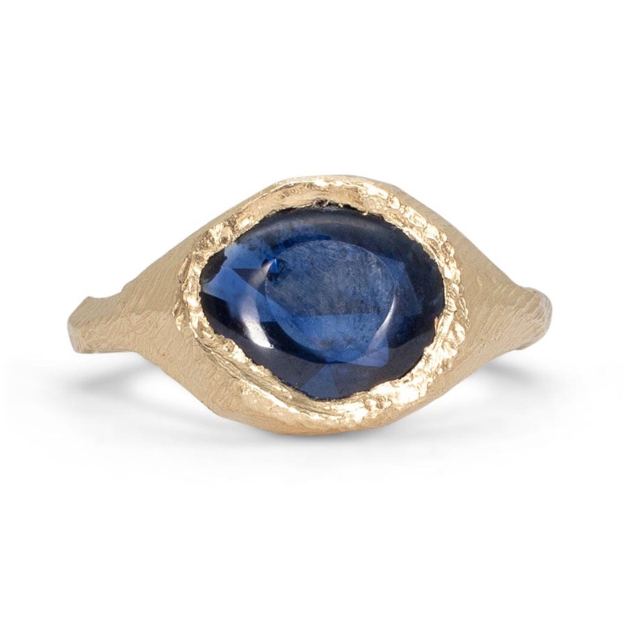 Rings Tomfoolery London | Blue Sapphire Brushed Signet Ring