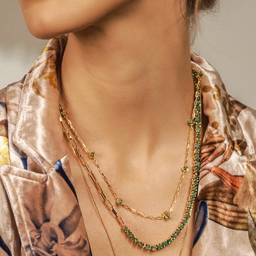 Necklaces Tomfoolery London | Emerald Tennis Necklace