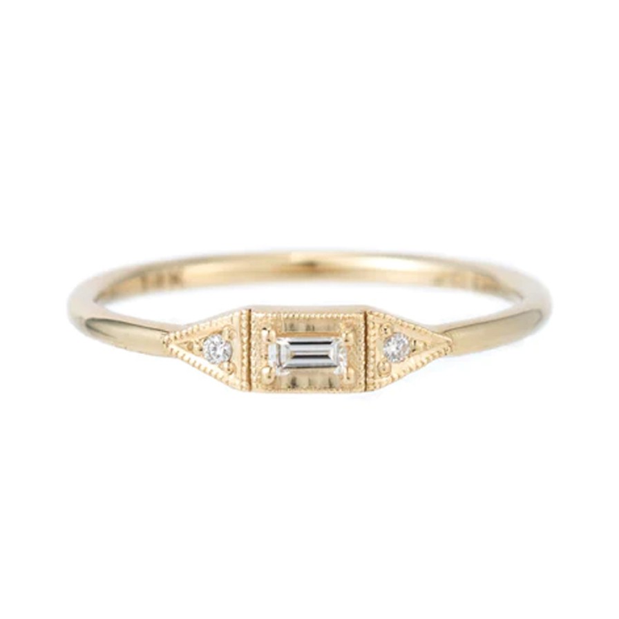 Rings Tomfoolery London | Diamond Baguette Mini Deco Point Ring