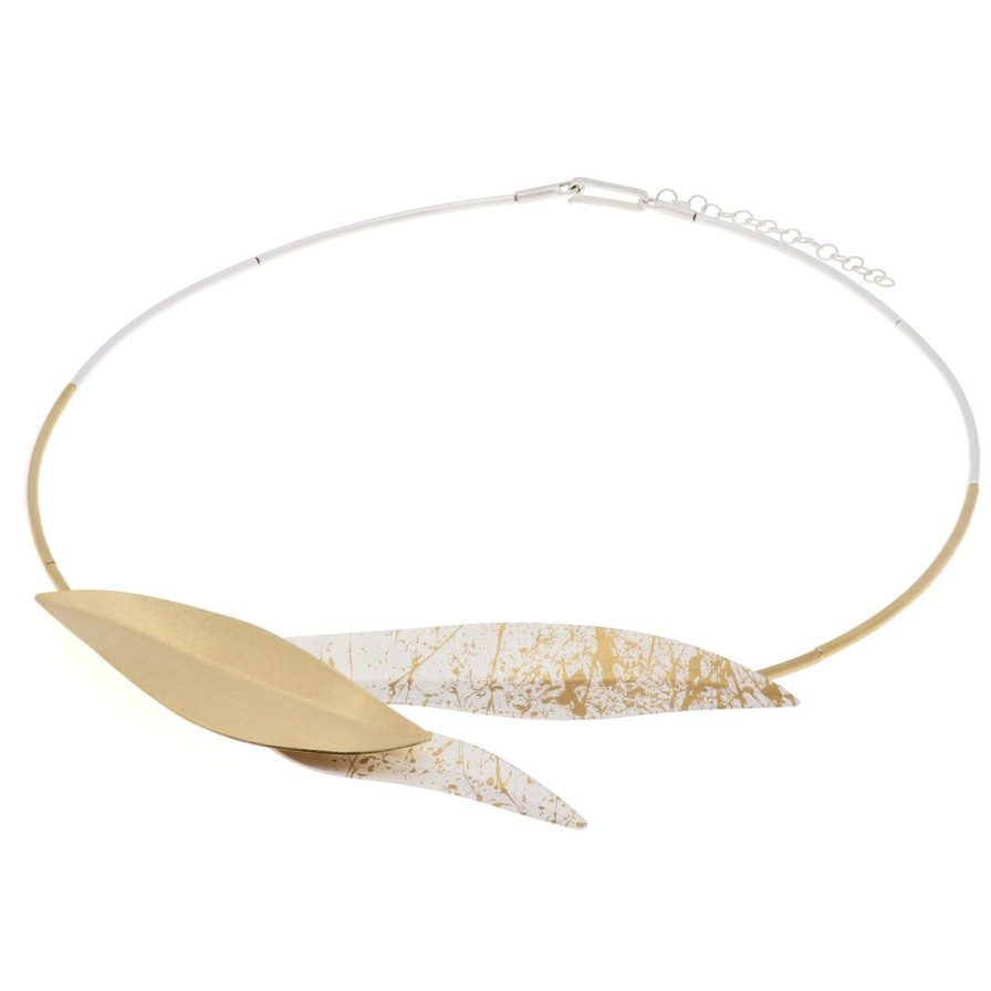 Necklaces Tomfoolery London | Gold Plated Splatter Leaf Necklace