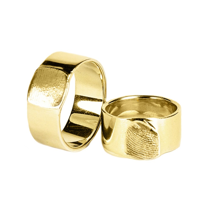 Rings Tomfoolery London | 14Ct Gold Fingerprint Flat Unisex Wedding Rings