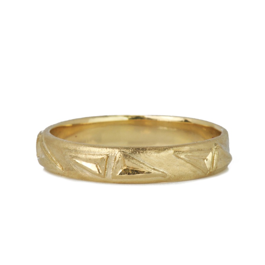 Rings Tomfoolery London | 9Ct Yellow Gold Engraved Triangle Band