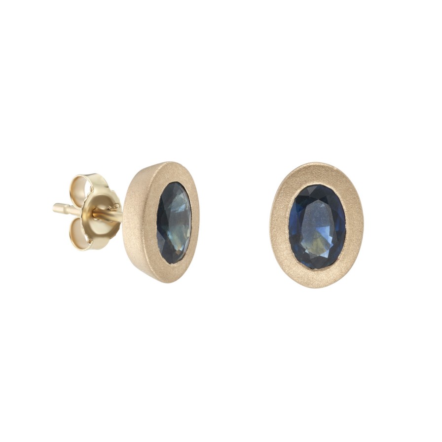 Earrings Tomfoolery London | Solo Bezel Set Blue Sapphire Studs