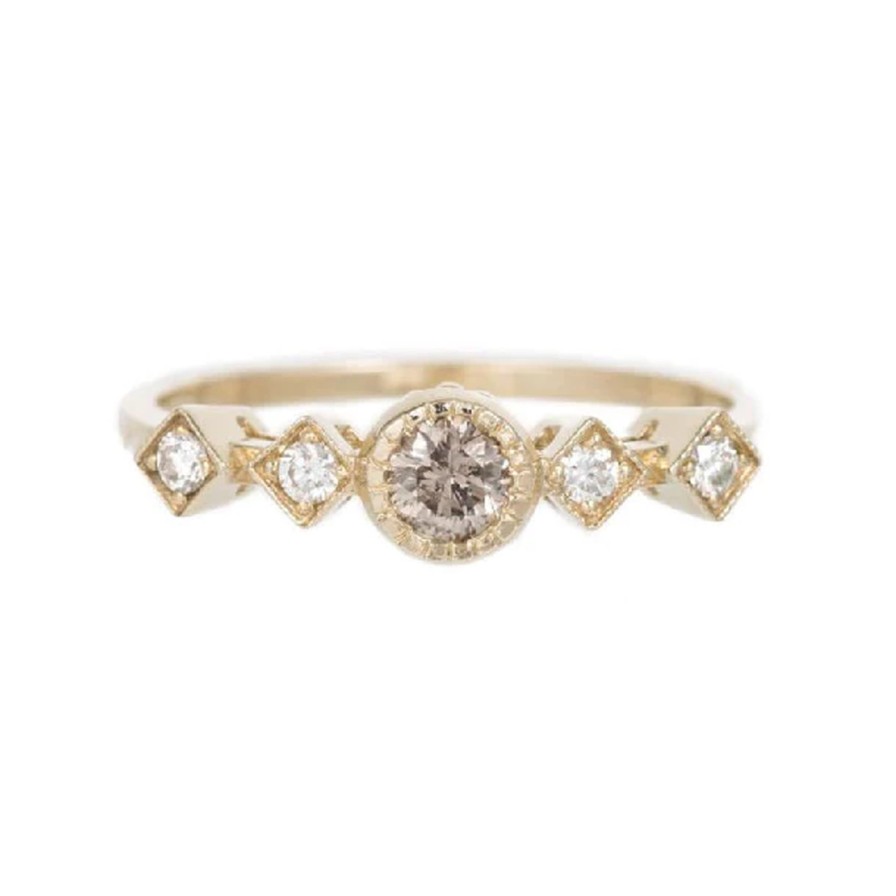 Rings Tomfoolery London | Five Stone Champagne & White Diamond Echo Ring