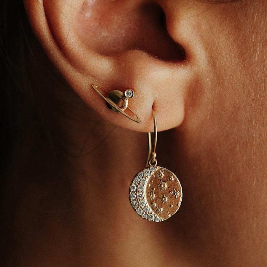 Earrings Tomfoolery London | Diamond Mini Saturn Single Earring