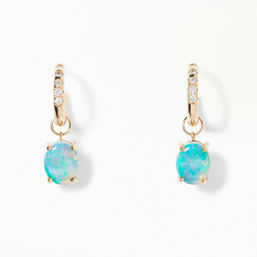 Earrings Tomfoolery London | Graduated Pave Diamond Hoops With Opal