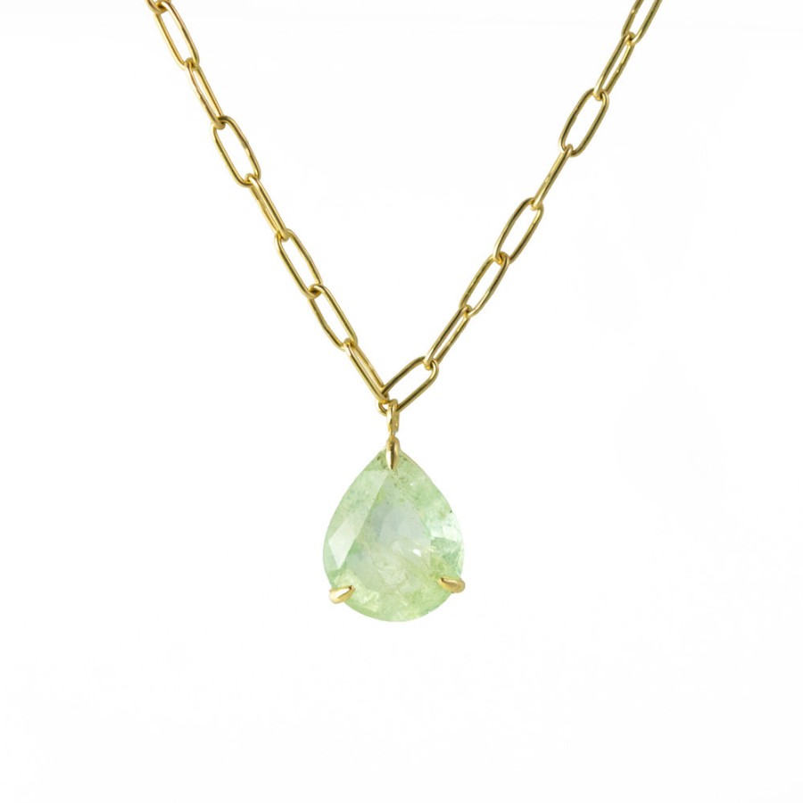 Necklaces Tomfoolery London | 4.50Ct Emerald Pear Cut Pendant With Oval Link Chain