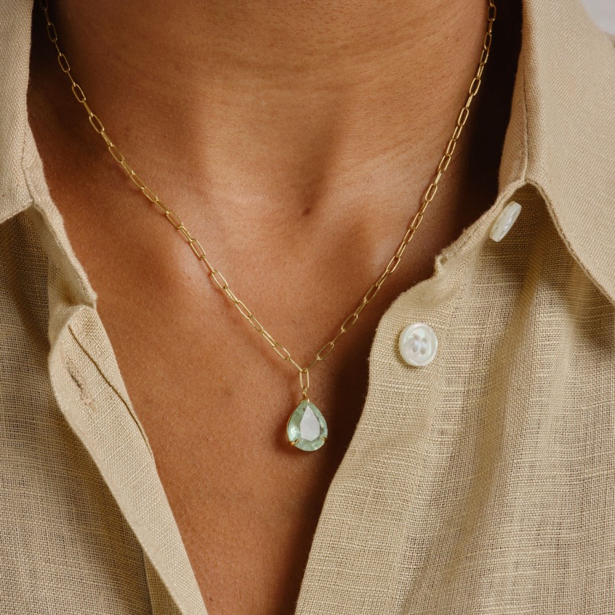 Necklaces Tomfoolery London | 4.50Ct Emerald Pear Cut Pendant With Oval Link Chain