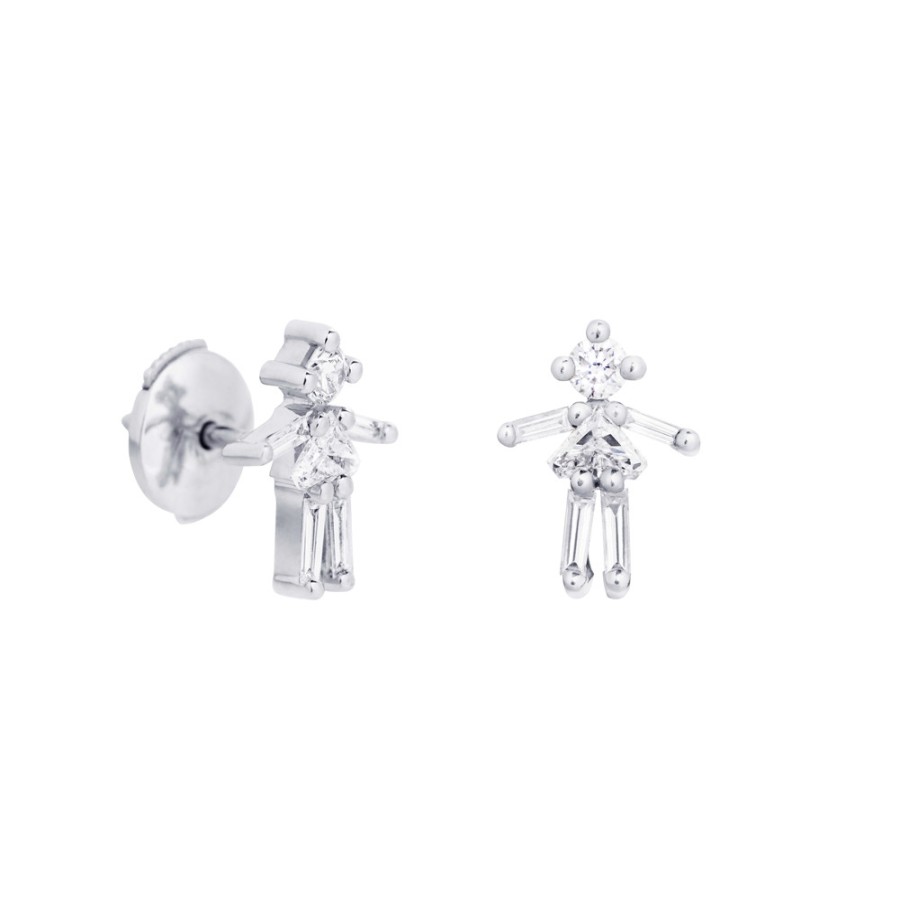 Earrings Tomfoolery London | 18Ct White Gold Diamond Girl Earring