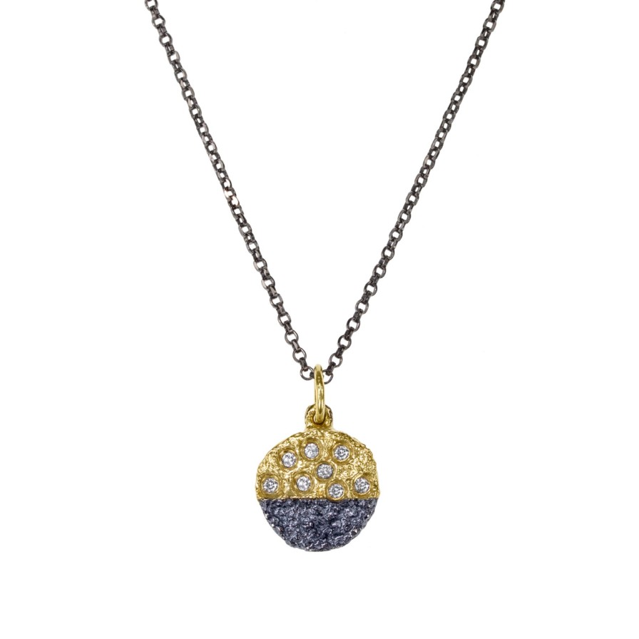 Necklaces Tomfoolery London | Oxidised Silver, Gold & Diamond Scatter Pendant