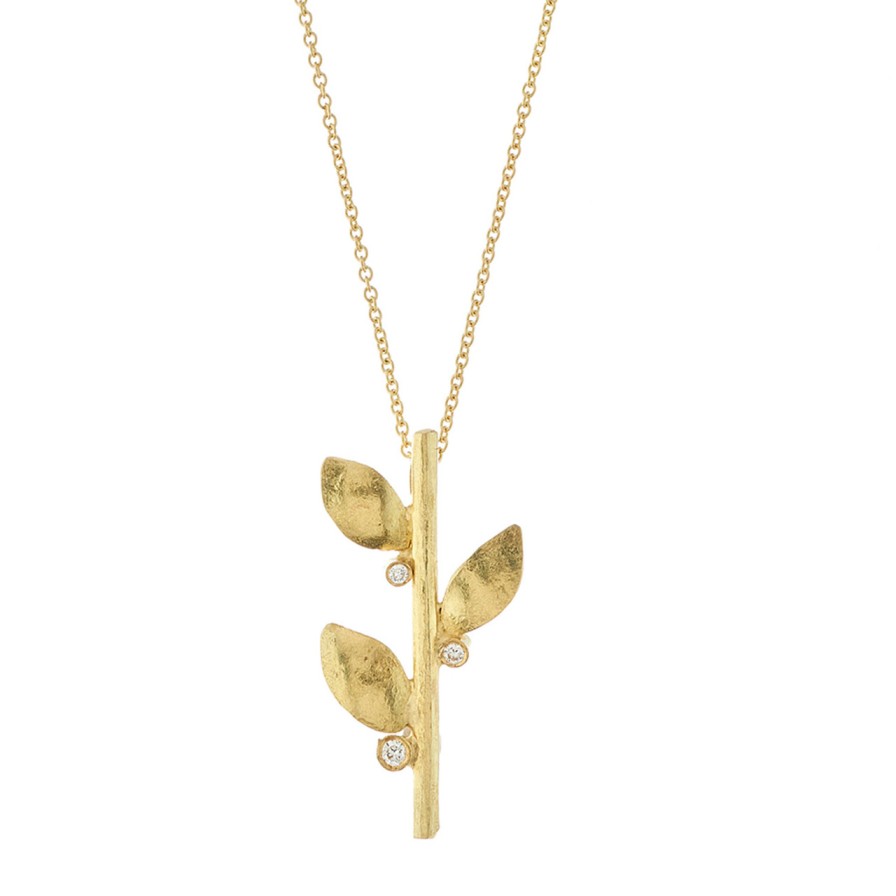 Necklaces Tomfoolery London | Gold & Diamond Leaf Pendant