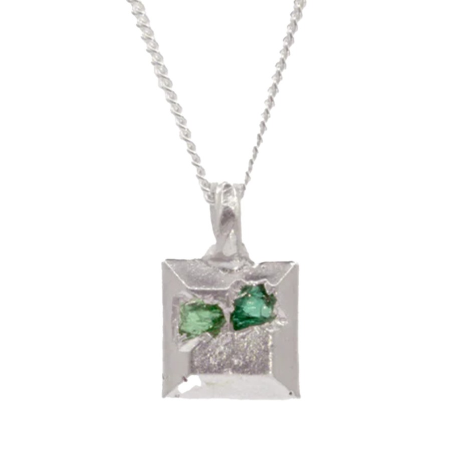 Necklaces Tomfoolery London | Raw Emerald Square Pendant