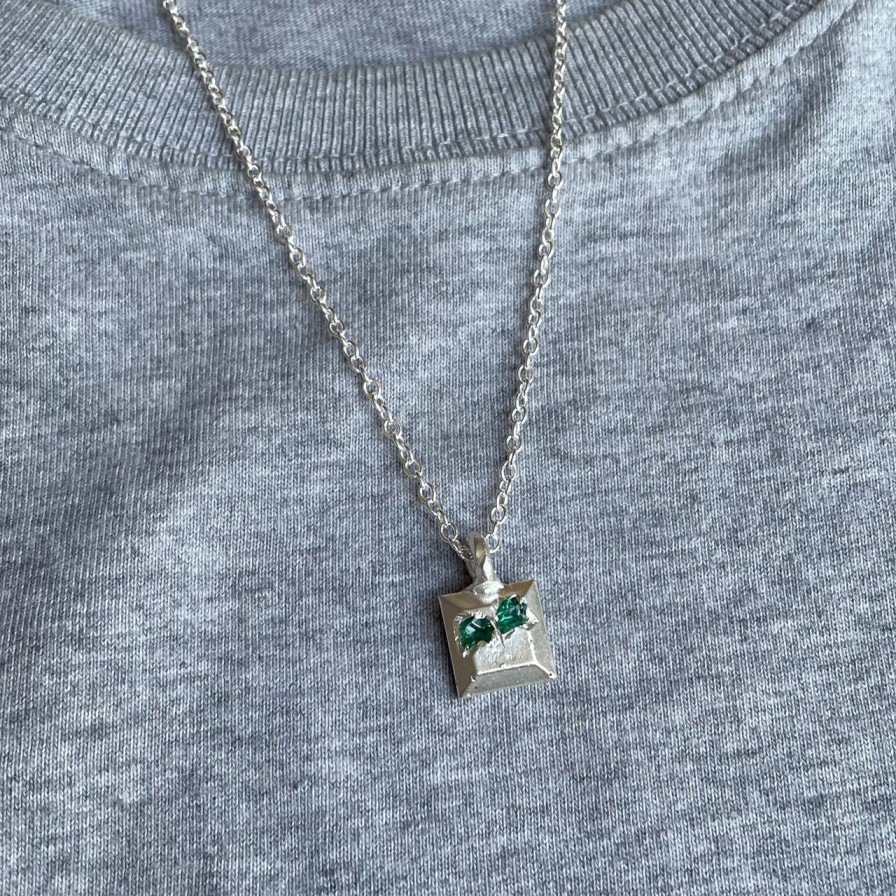 Necklaces Tomfoolery London | Raw Emerald Square Pendant