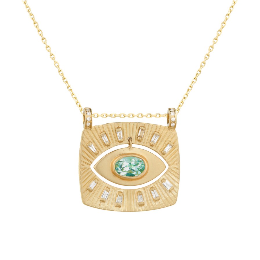 Necklaces Tomfoolery London | Diamonds & Dangling Tourmaline Eye Necklace