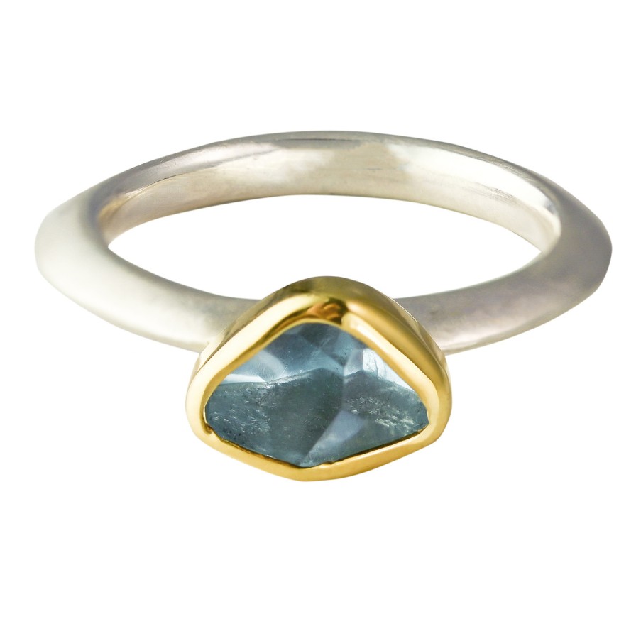 Rings Tomfoolery London | Irregular Aquamarine, 18Ct Yellow Gold & Silver Stacking Ring