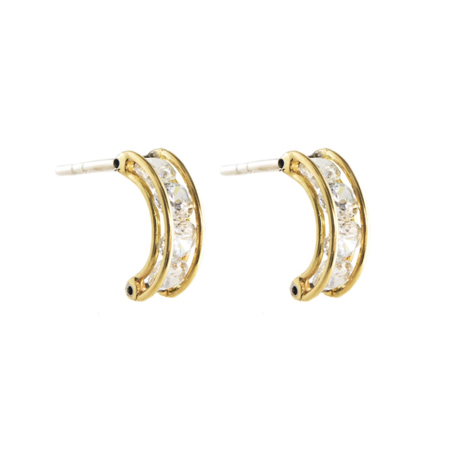 Earrings Tomfoolery London | 14Ct Gold & Cubic Zirconia Hoop Earring