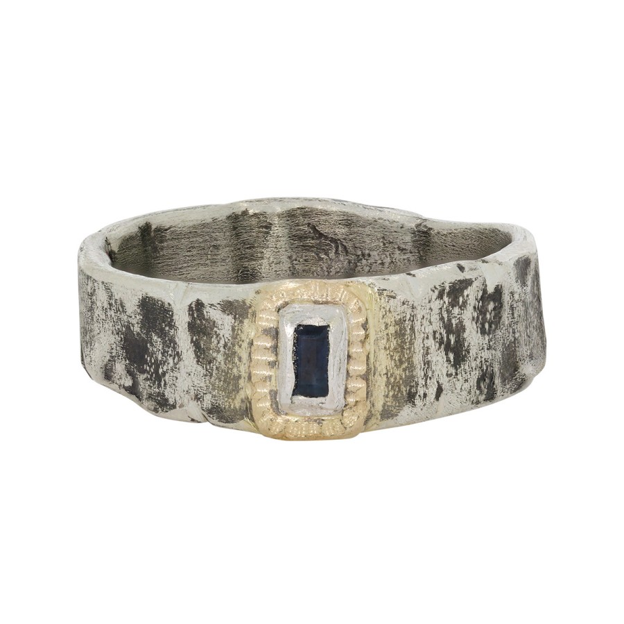 Rings Tomfoolery London | Blue Sapphire Signature Band In Silver And 14Ct Yellow Gold