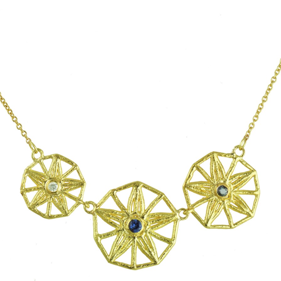 Necklaces Tomfoolery London | 18Ct Yellow Gold Triple Sapphire Star Necklace