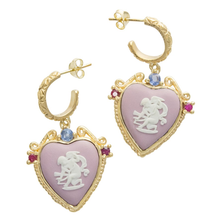 Earrings Tomfoolery London | Lilac Cherub Hoop Earrings