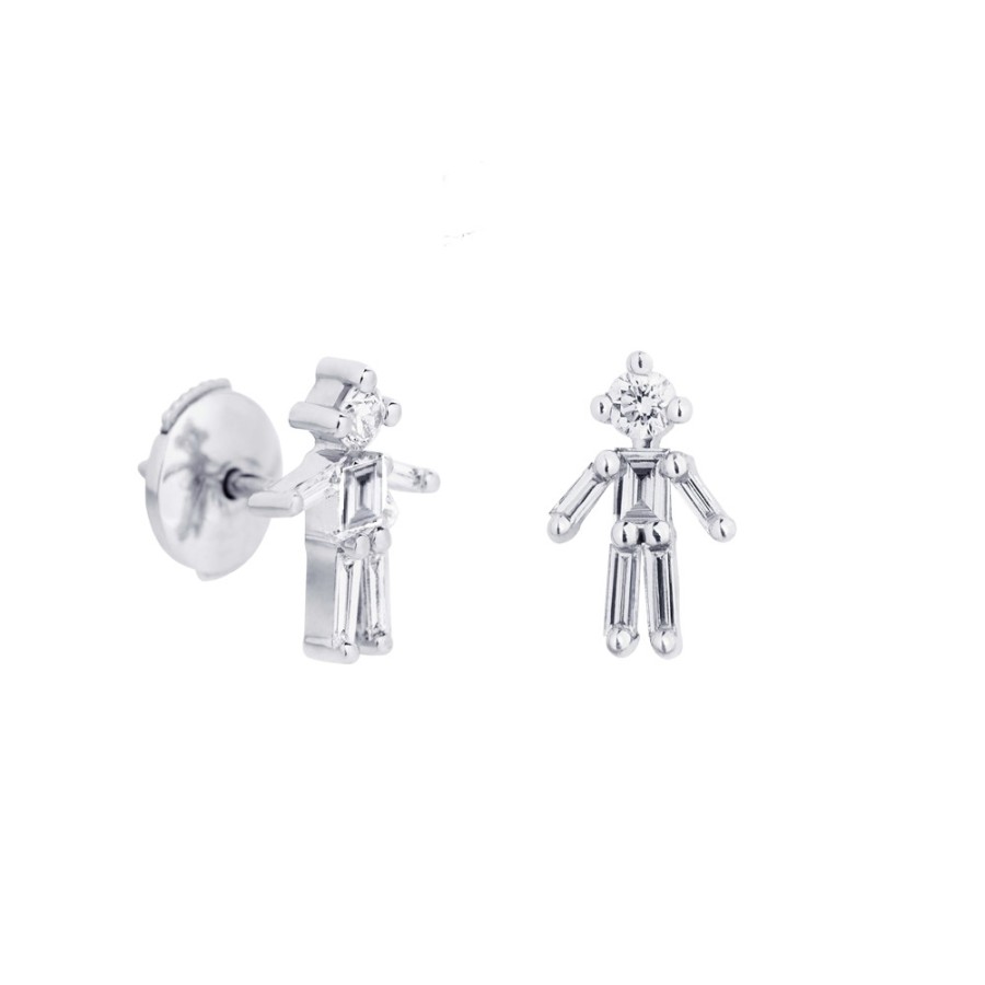 Earrings Tomfoolery London | 18Ct White Gold Diamond Boy Earring