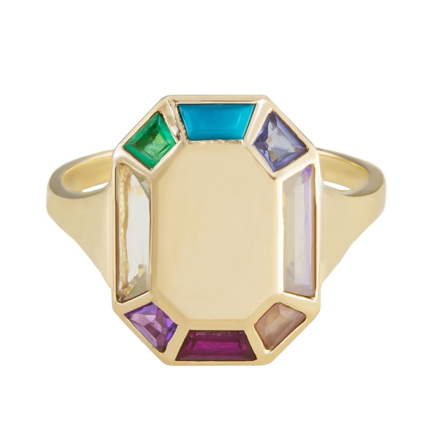 Rings Tomfoolery London | 9Ct Yellow Gold Rainbow Grande Octagon Ring