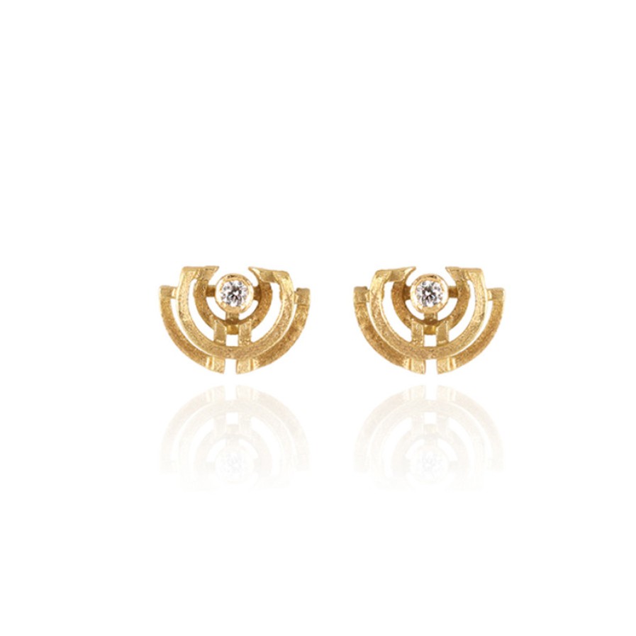 Earrings Tomfoolery London | Diamond & 18Ct Yellow Gold Small Half Circle Earrings