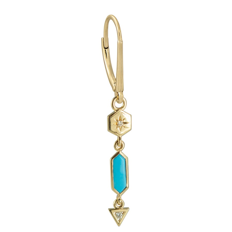 Earrings Tomfoolery London | Astra Hexa Turquoise & Diamond Drop