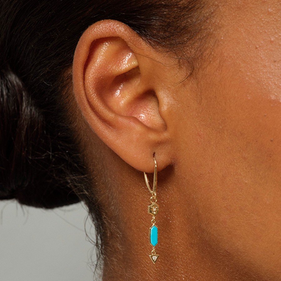 Earrings Tomfoolery London | Astra Hexa Turquoise & Diamond Drop