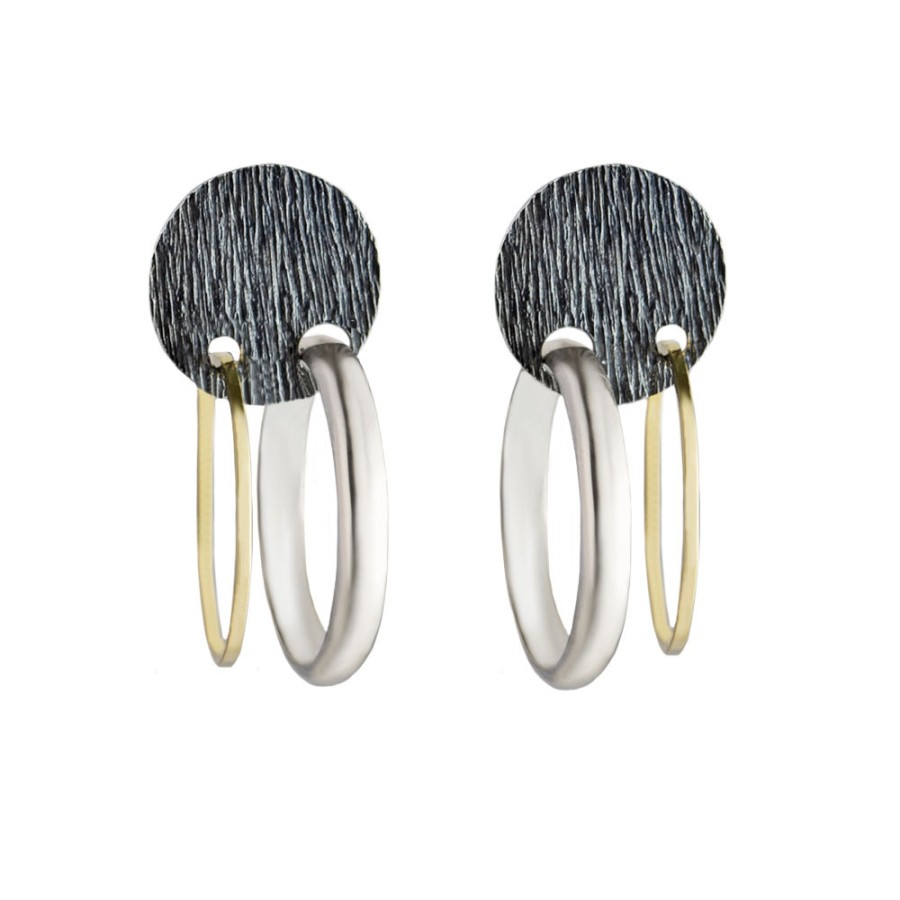 Earrings Tomfoolery London | Silver, Oxidised Silver And Gold Hoops