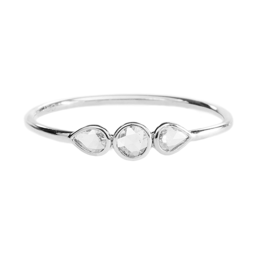 Rings Tomfoolery London | 18Ct White Gold Round & Pear Three Stone Rose Cut Diamond Ring