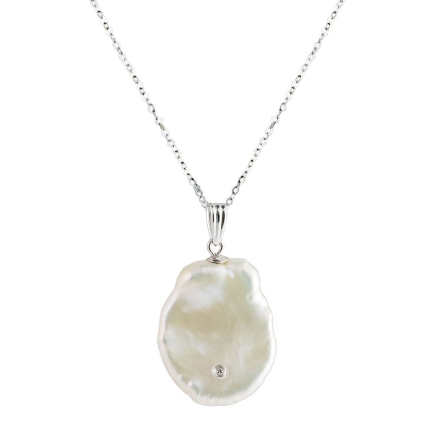 Necklaces Tomfoolery London | Diamond Keshi Pearl Pendant