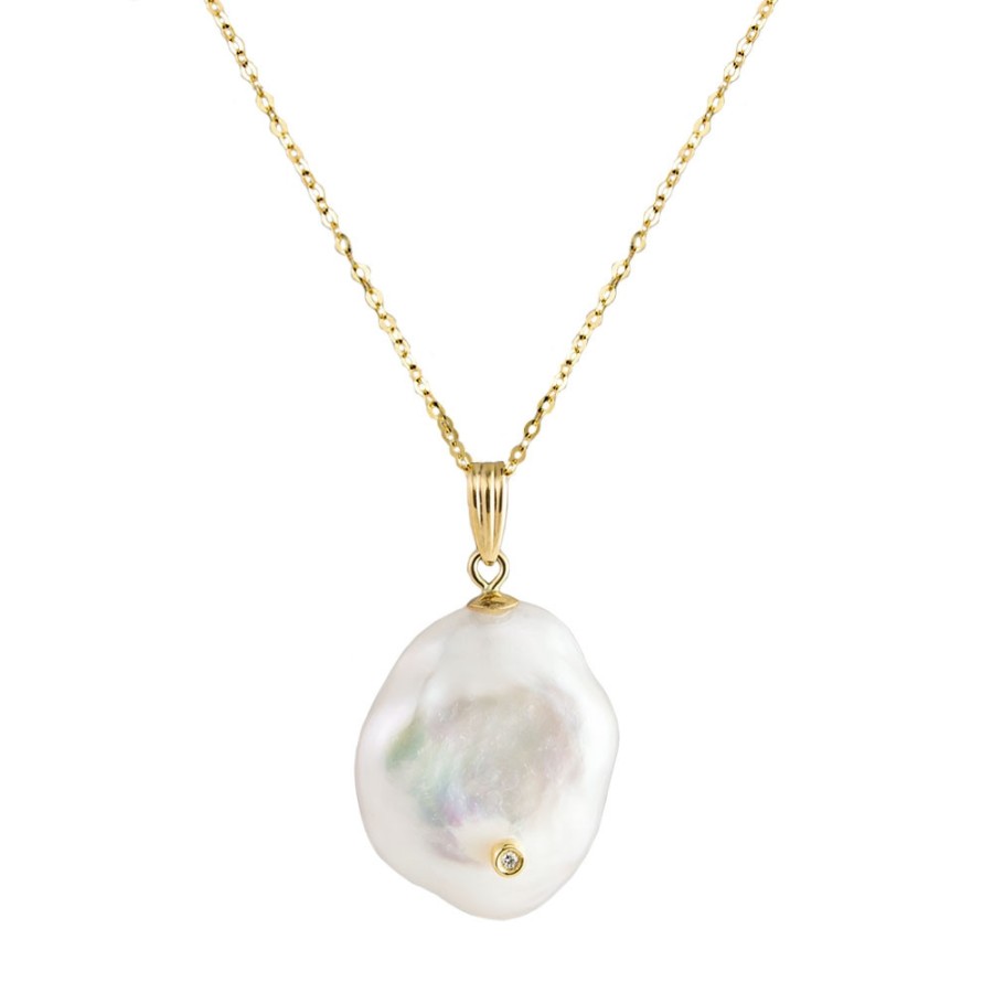 Necklaces Tomfoolery London | Diamond Keshi Pearl Pendant