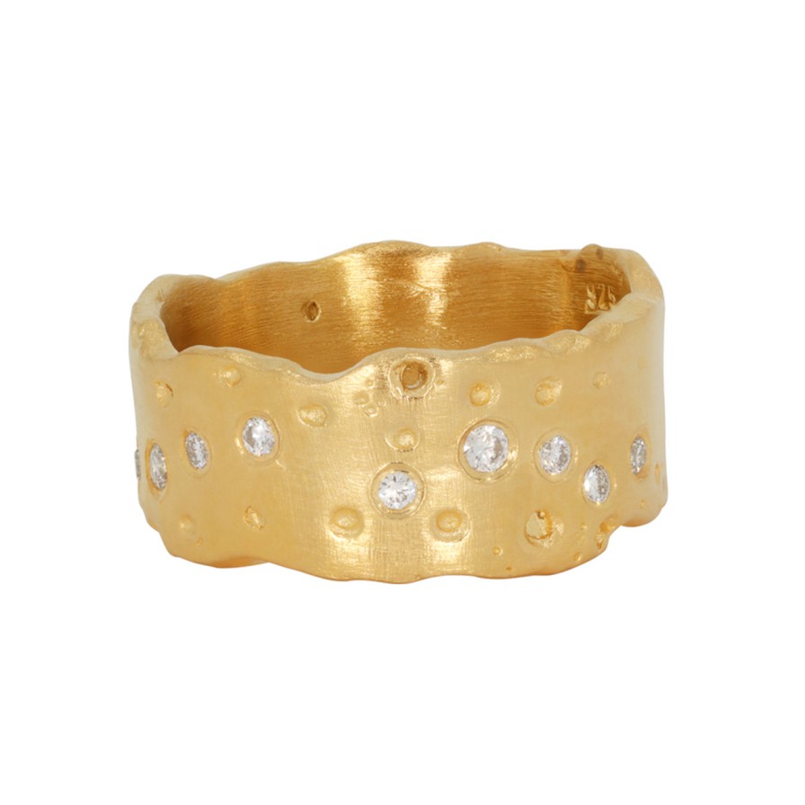 Rings Tomfoolery London | Organic Gold Plated Silver & Diamond Wide Ring