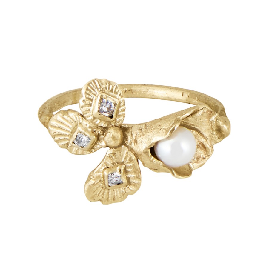 Rings Tomfoolery London | 14Ct Yellow Gold And Pearl Lily Of Life'S Meaning Ring