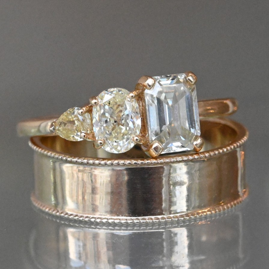 Rings Tomfoolery London | Trio Emerald Cut Yellow Diamond Three Stone Ring