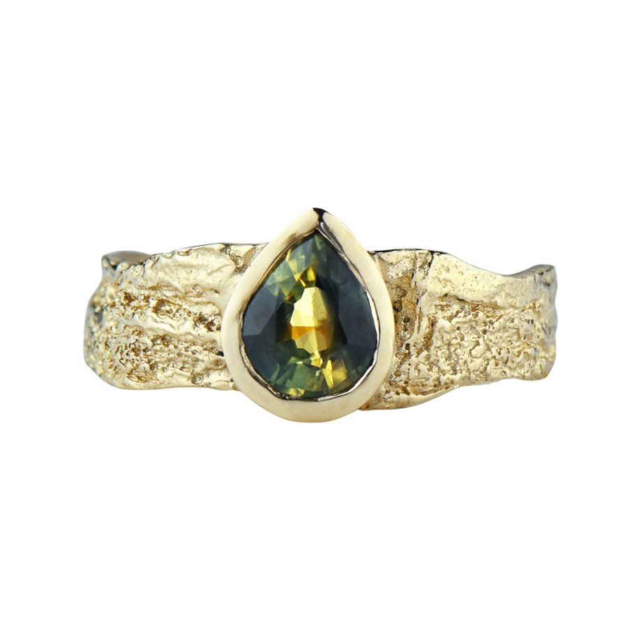 Rings Tomfoolery London | Gold & Green Montana Sapphire Wide London Plane Ring