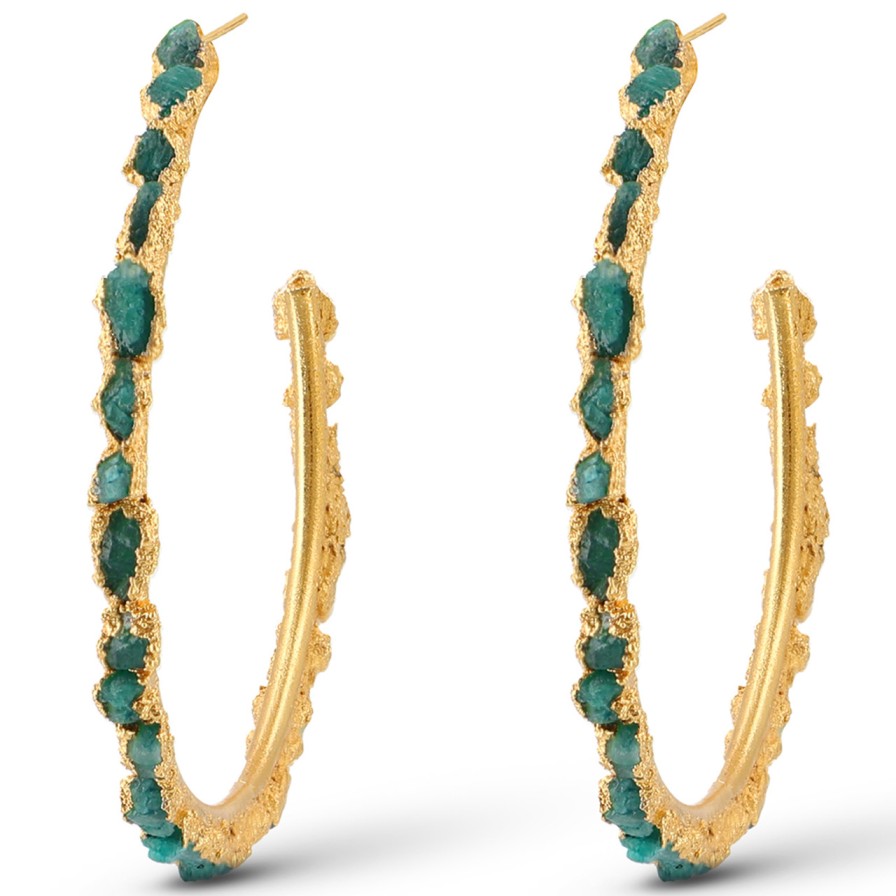 Earrings Tomfoolery London | Emerald Maxi Electro Hoops