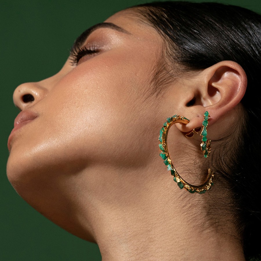 Earrings Tomfoolery London | Emerald Maxi Electro Hoops