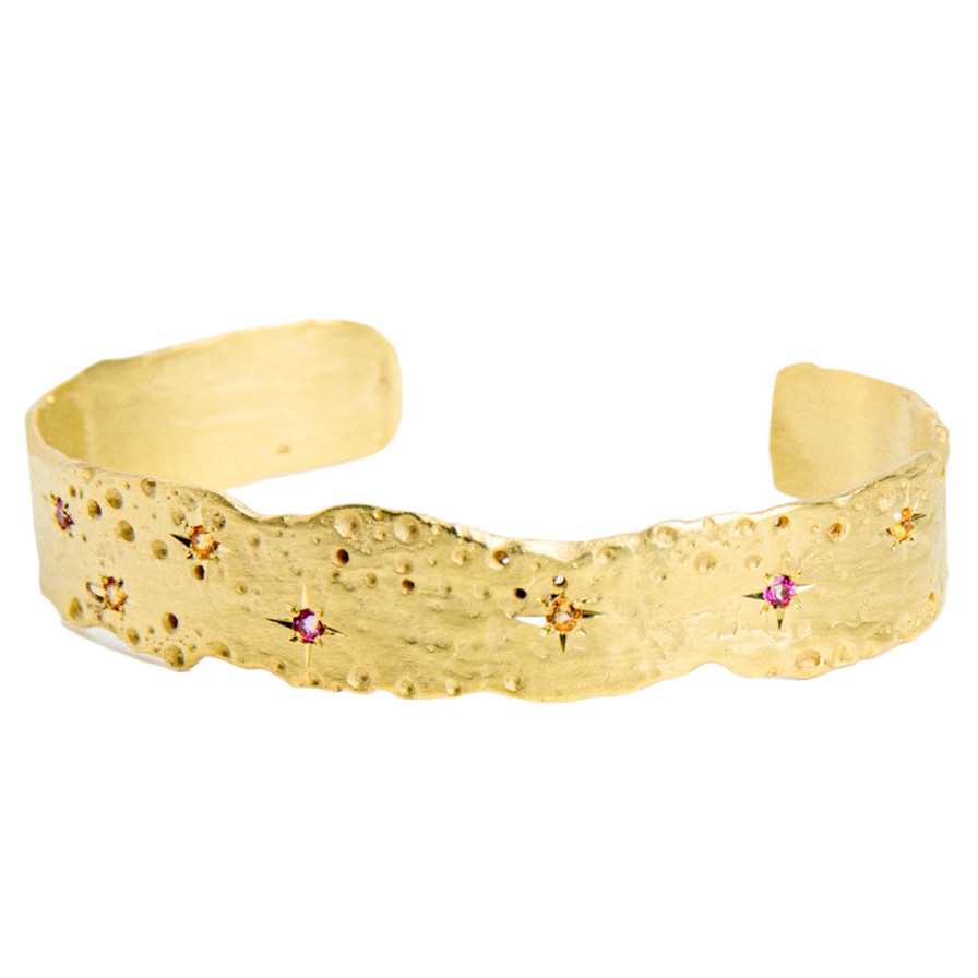 Bracelets Tomfoolery London | Gold Plated Concha Estrellas Cuff Bracelet With Sapphires