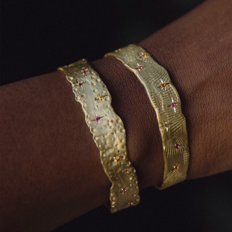 Bracelets Tomfoolery London | Gold Plated Concha Estrellas Cuff Bracelet With Sapphires