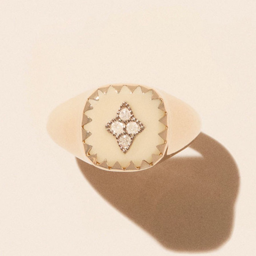 Rings Tomfoolery London | Pierrot White Bakelite & 9Ct Yellow Gold Signet Ring