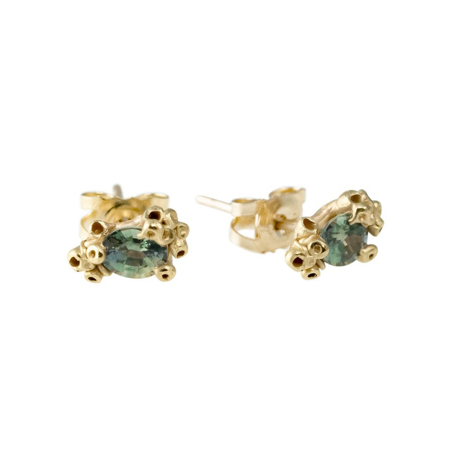 Earrings Tomfoolery London | Barnacle Sea Green Sapphire Studs