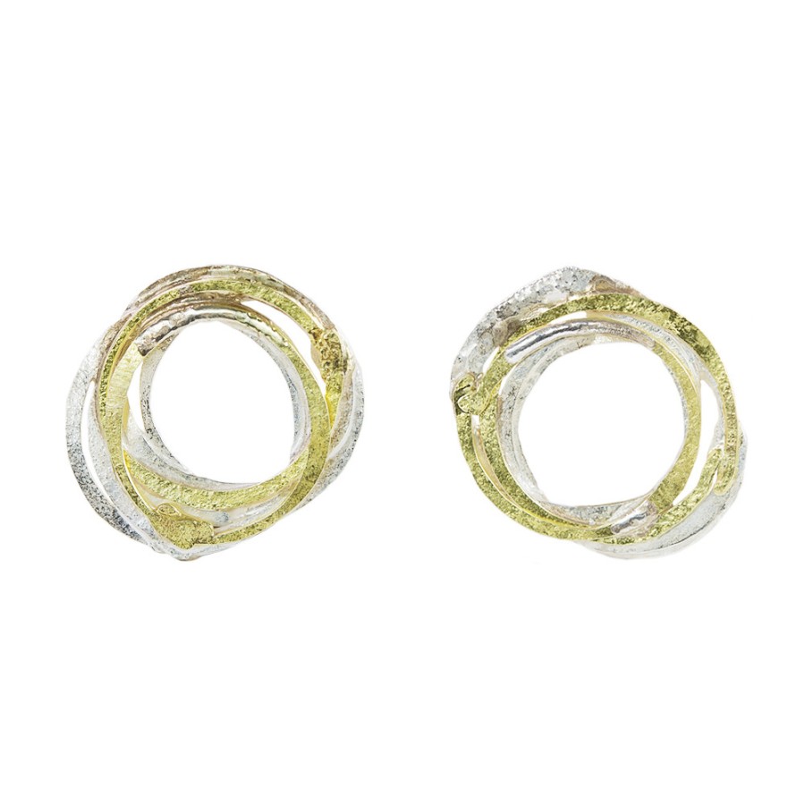 Earrings Tomfoolery London | Silver And 18Ct Yellow Gold Wrap Studs