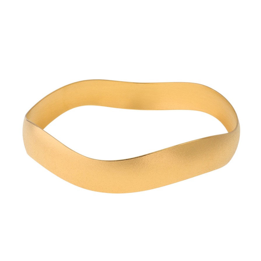 Bracelets Tomfoolery London | Gold Plated Wide Wave Bangle