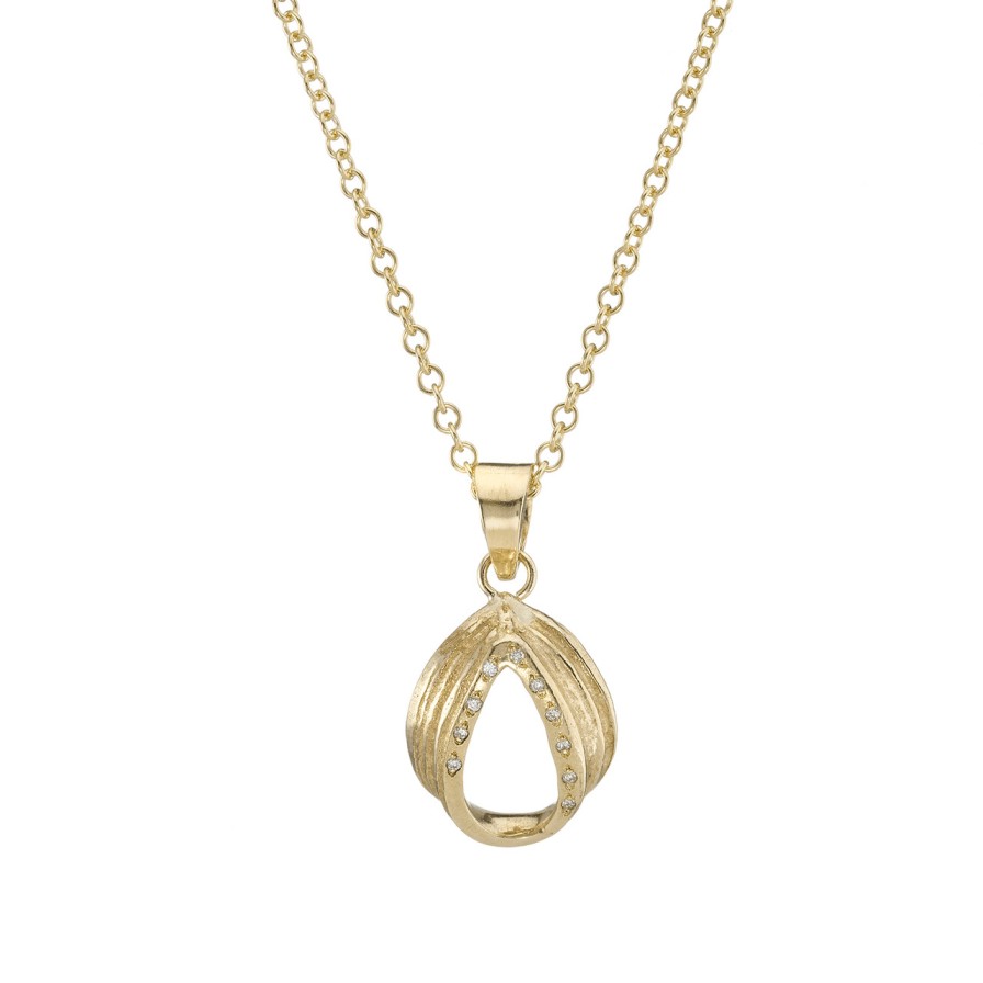 Necklaces Tomfoolery London | Oak Pear Shaped Pendant With Diamonds